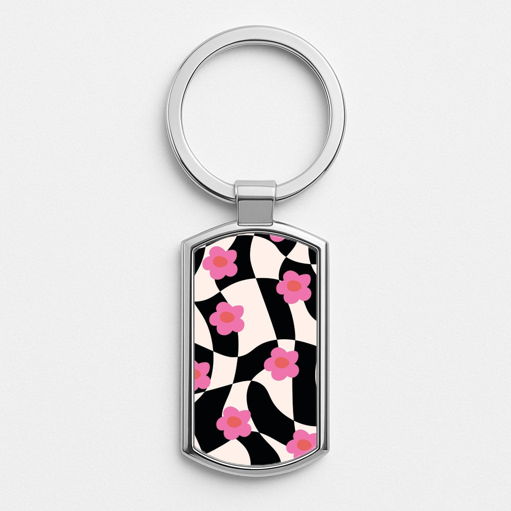 Checkboard Flowers - Trippy Patterns Luxury Keyring