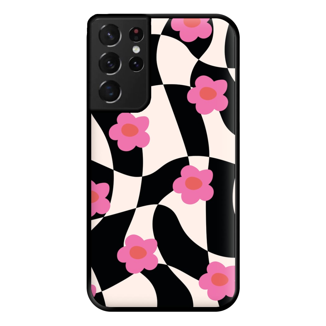 Checkboard Flowers - Trippy Patterns Phone Case for Galaxy S21 Ultra