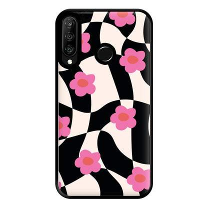 Checkboard Flowers - Trippy Patterns Phone Case for Huawei P30 Lite