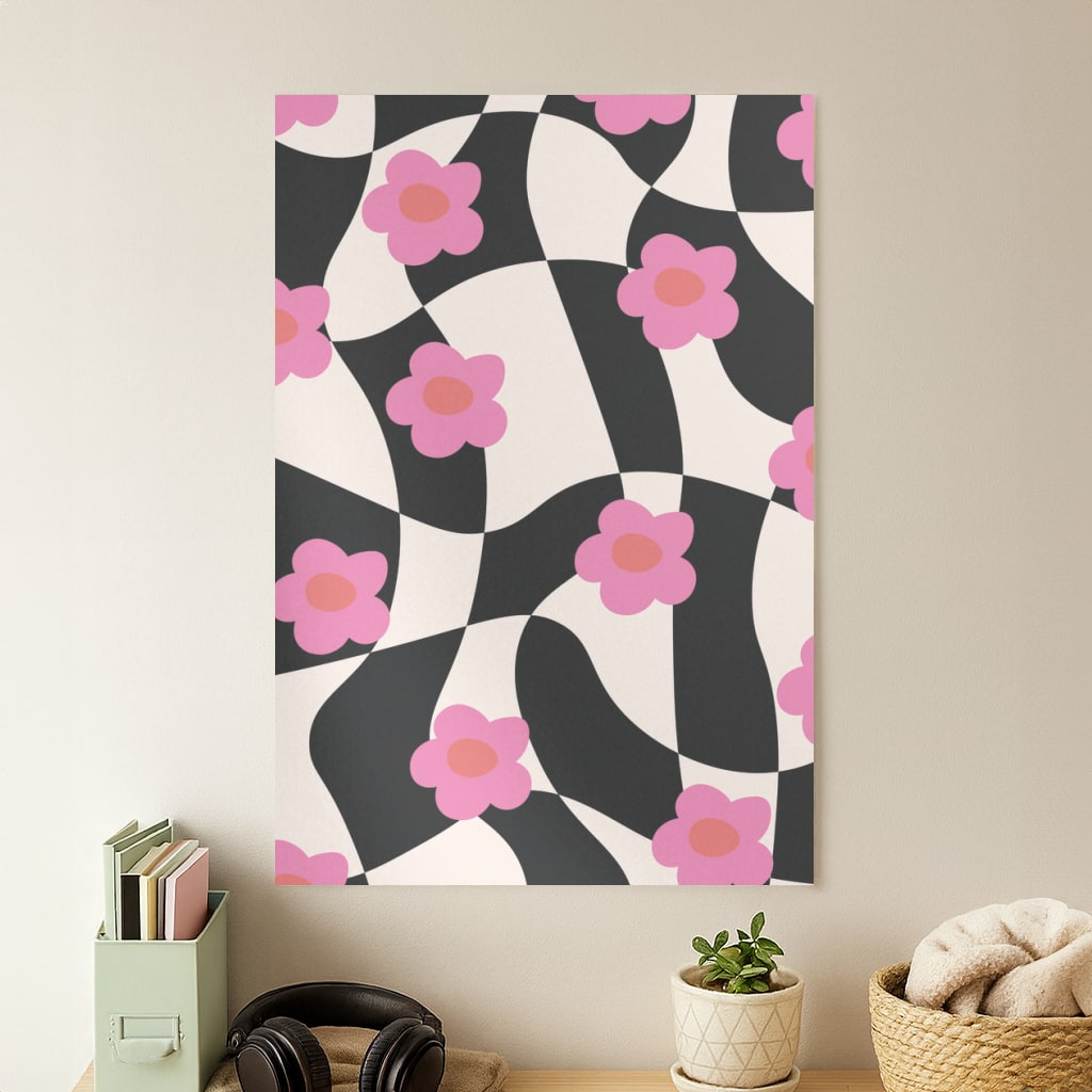 Checkboard Flowers - Trippy Patterns Poster