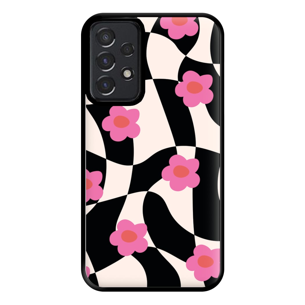 Checkboard Flowers - Trippy Patterns Phone Case for Galaxy A52 / A52s