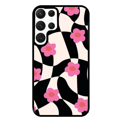 Checkboard Flowers - Trippy Patterns Phone Case for Galaxy S22 Ultra