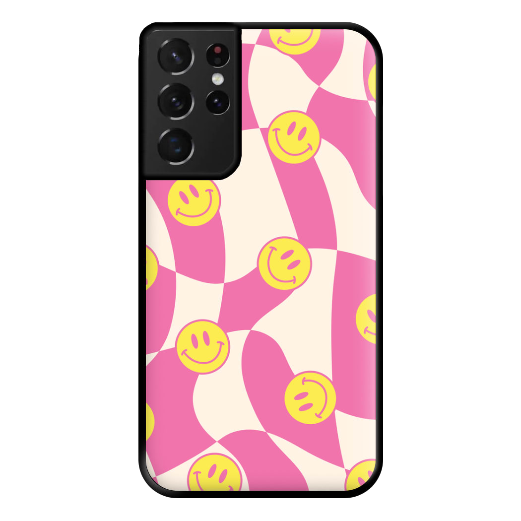 Smiley Checkboard - Trippy Patterns Phone Case for Galaxy S21 Ultra