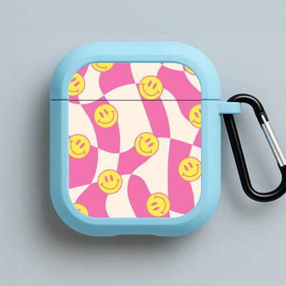 Smiley Checkboard - Trippy Patterns Blue AirPods Case
