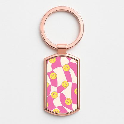 Smiley Checkboard - Trippy Patterns Rose Gold Keyring