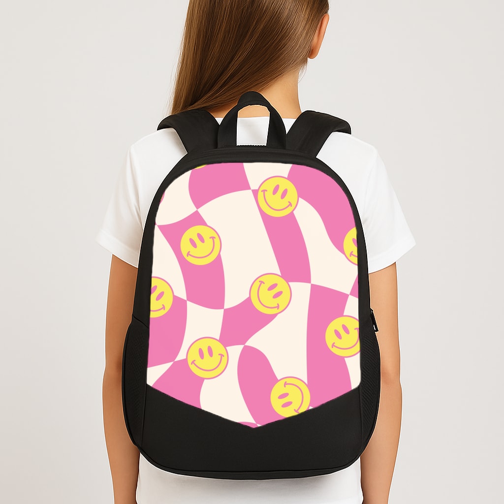 Smiley Checkboard - Trippy Patterns Large School Bag