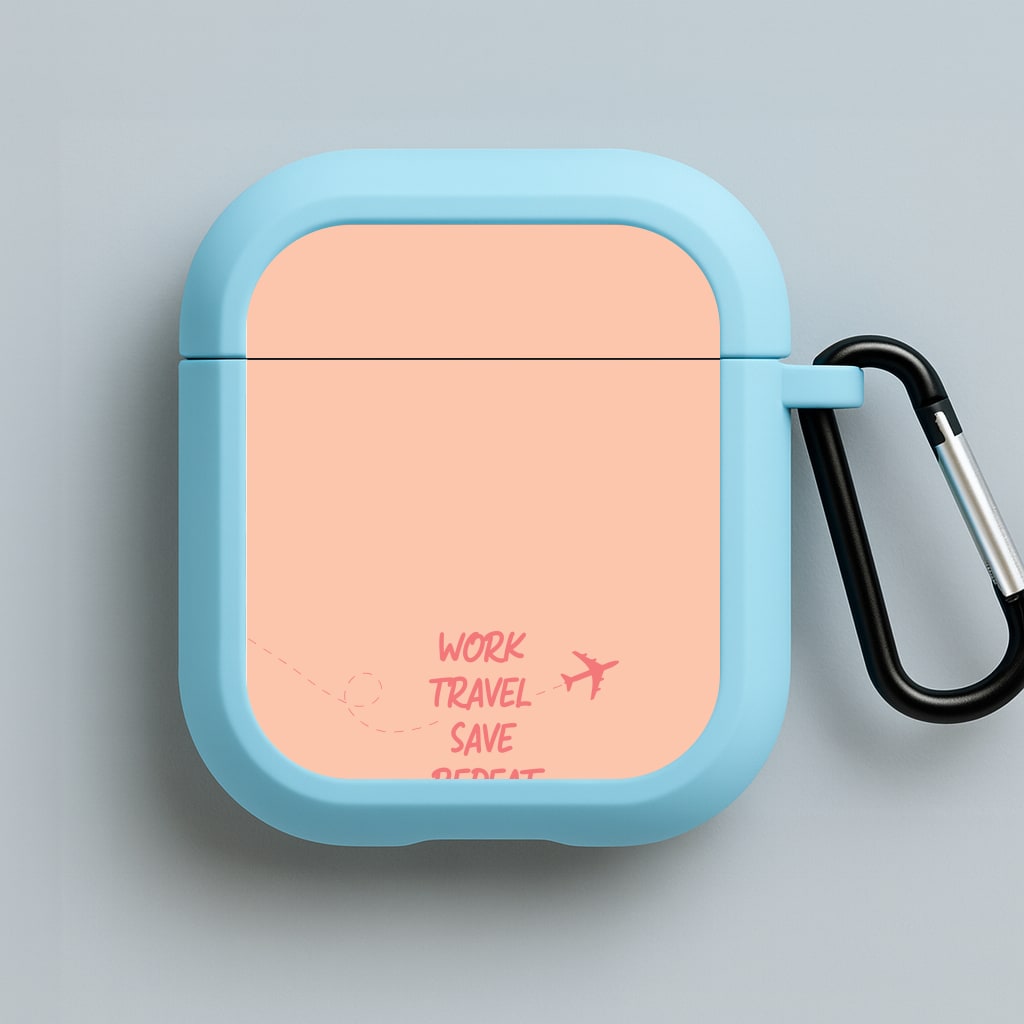 Work Travel Save Repeat - Travel Blue AirPods Case