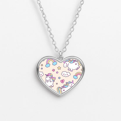 Cute Unicorn Pattern Heart Necklace