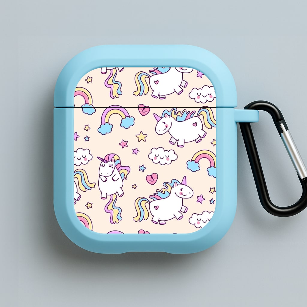 Cute Unicorn Pattern Blue AirPods Case