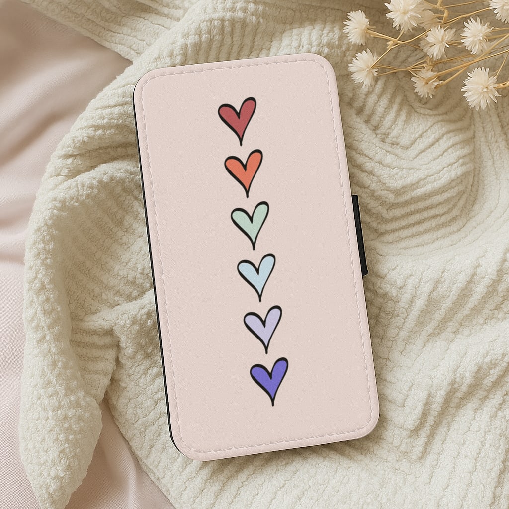Love Heart Line Wallet Phone Case