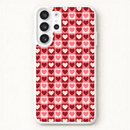 Pink Tartan Love Hearts Pattern Phone Case for Galaxy S26 Ultra