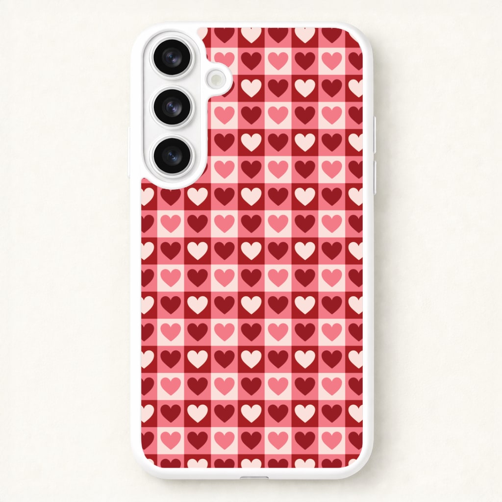 Pink Tartan Love Hearts Pattern Phone Case for Galaxy S26 Plus