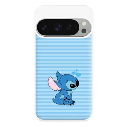 Blue Hearts Alien Blue Valentine's Phone Case for Google Pixel 9 Pro XL