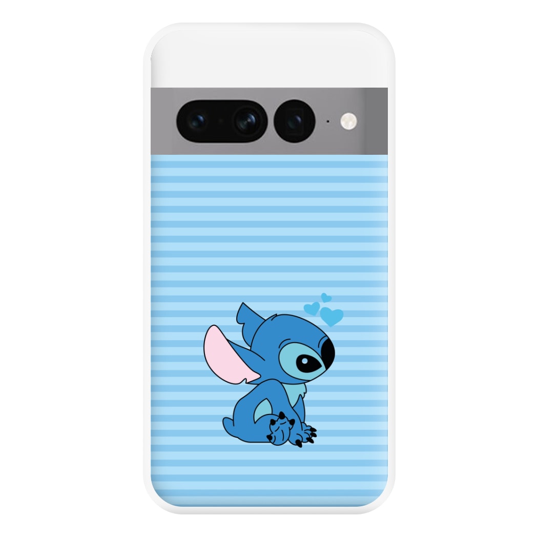 Blue Hearts Alien Blue Valentine's Phone Case for Google Pixel 7 Pro