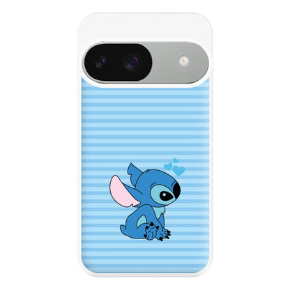 Blue Hearts Alien Blue Valentine's Phone Case for Google Pixel 9 / 9 Pro