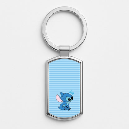 Blue Hearts Alien Blue Valentine's Silver Keyring