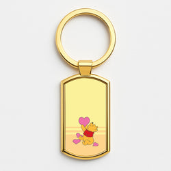 Pooh Love Heart Balloons Valentine's Gold Keyring