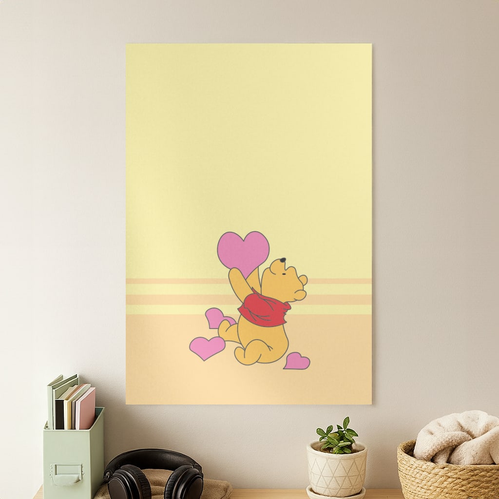 Pooh Love Heart Balloons Valentine's Poster