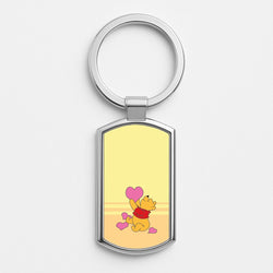 Pooh Love Heart Balloons Valentine's Silver Keyring
