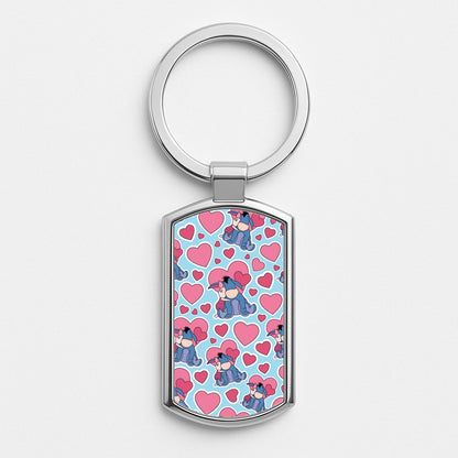 Donkey and Pig Pattern Valentine's Silver Keyring