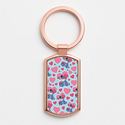 Donkey and Pig Pattern Valentine's Rose Gold Keyring