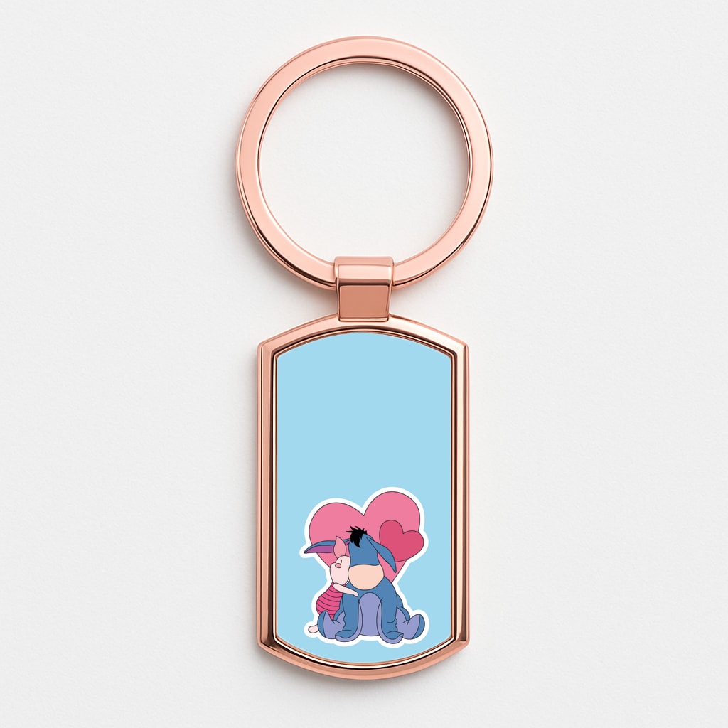 Donkey and Pig Valentine's Rose Gold Keyring