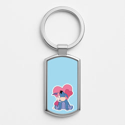 Donkey and Pig Valentine's Silver Keyring