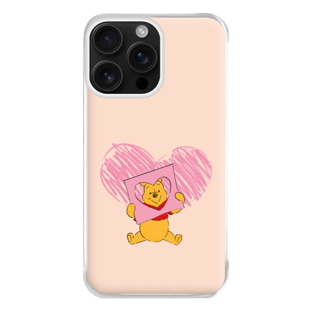 Pooh Heart Drawing Valentine's Phone Case for iPhone 16 Pro Max