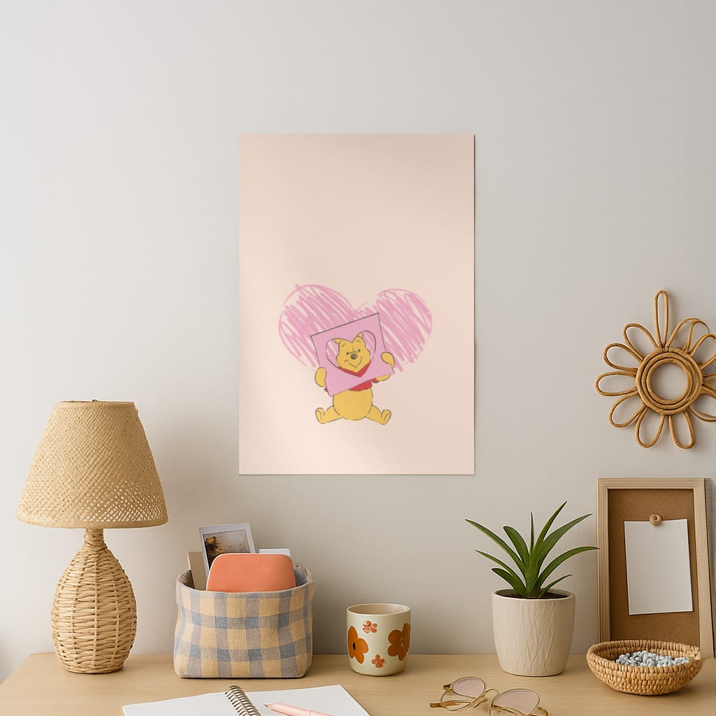 Pooh Heart Drawing Valentine's Art Print
