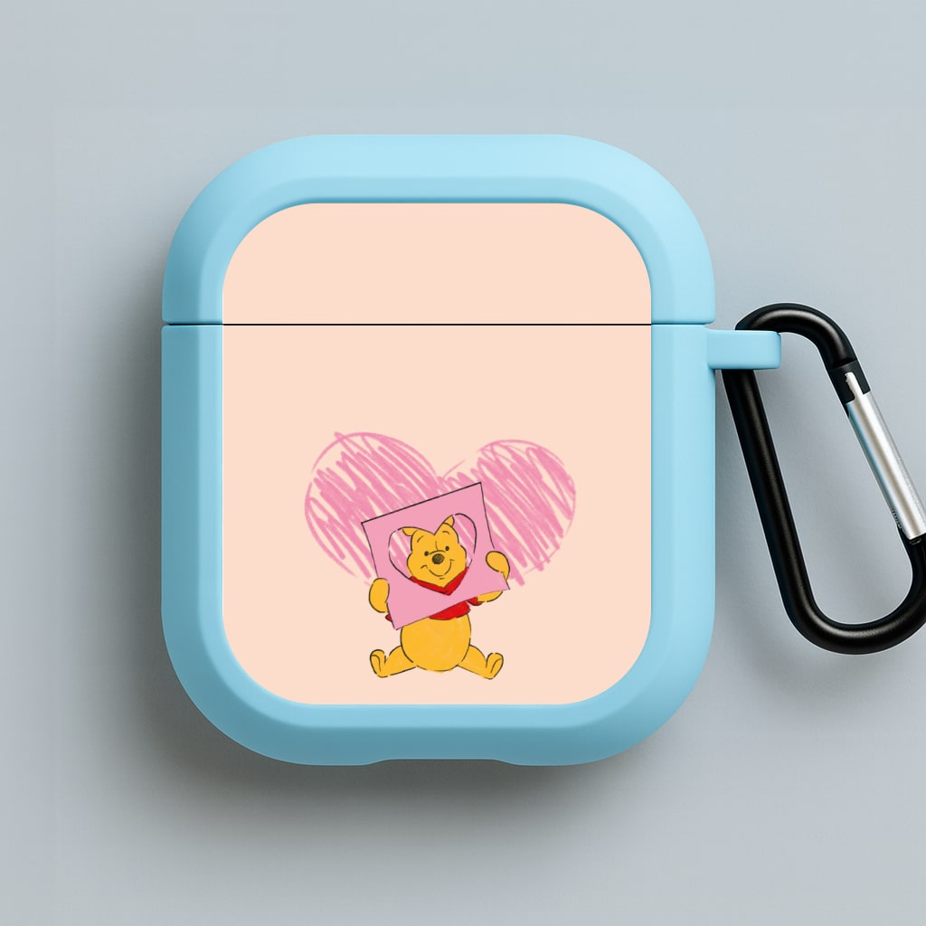 Pooh Heart Drawing Valentine's Blue AirPods Case
