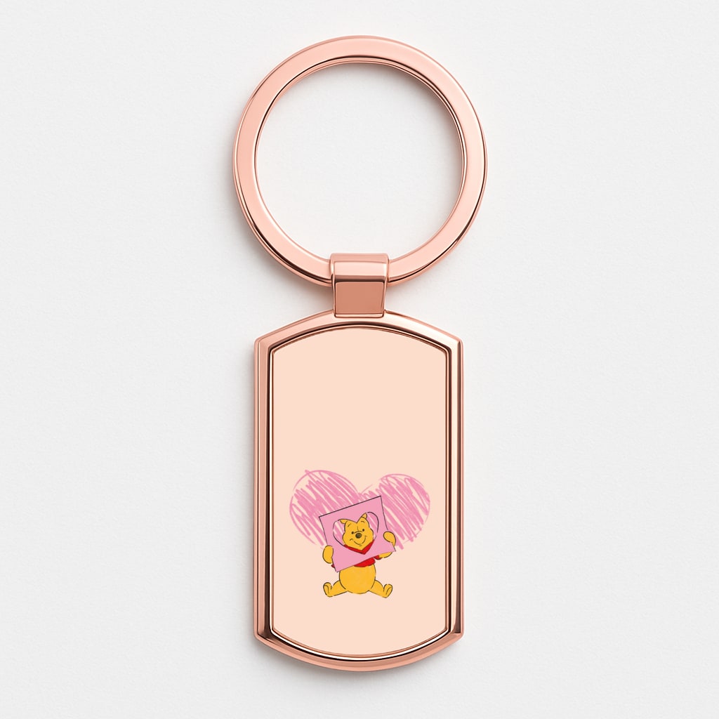 Pooh Heart Drawing Valentine's Rose Gold Keyring