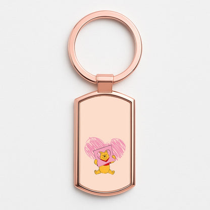Pooh Heart Drawing Valentine's Rose Gold Keyring
