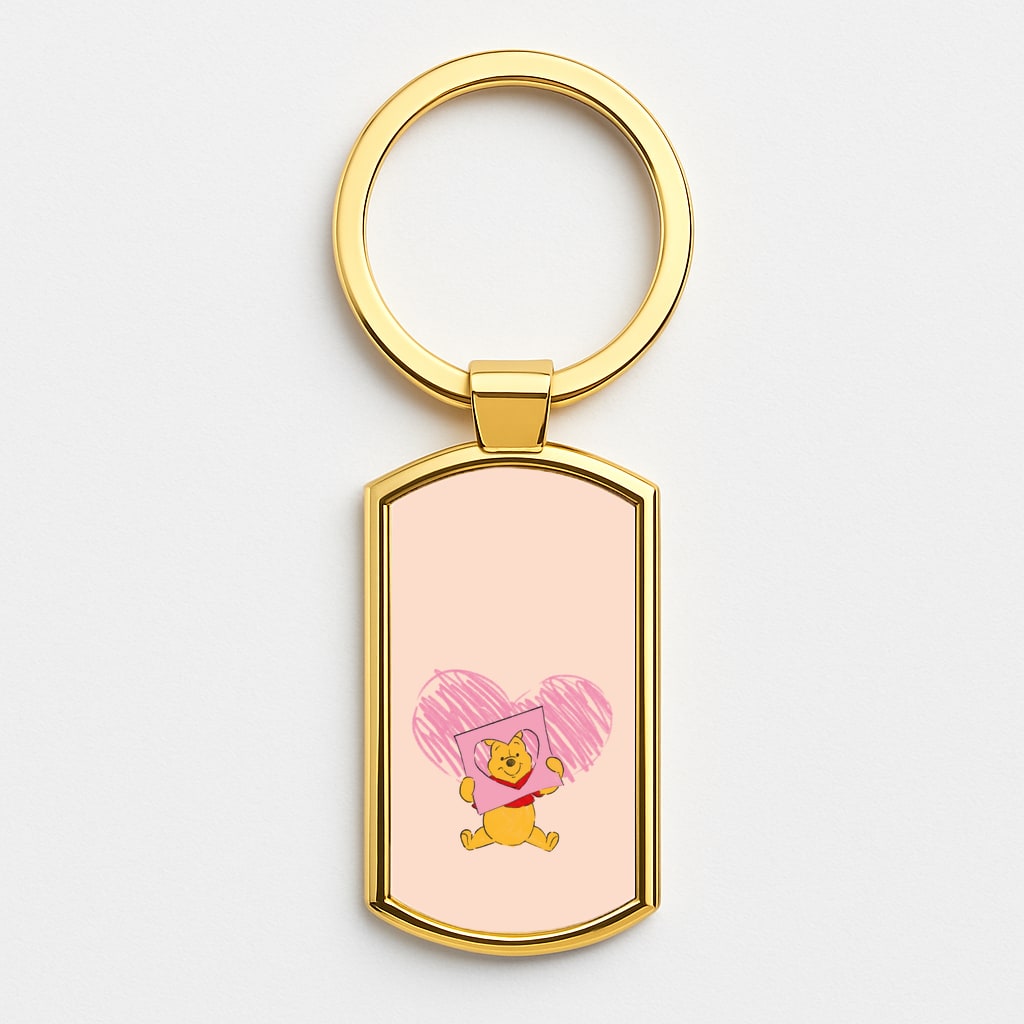 Pooh Heart Drawing Valentine's Gold Keyring
