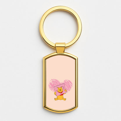 Pooh Heart Drawing Valentine's Gold Keyring