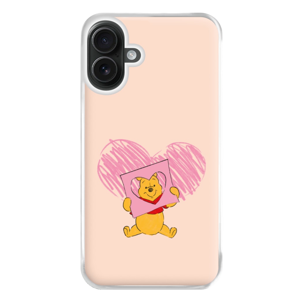 Pooh Heart Drawing Valentine's Phone Case for iPhone 16 Plus