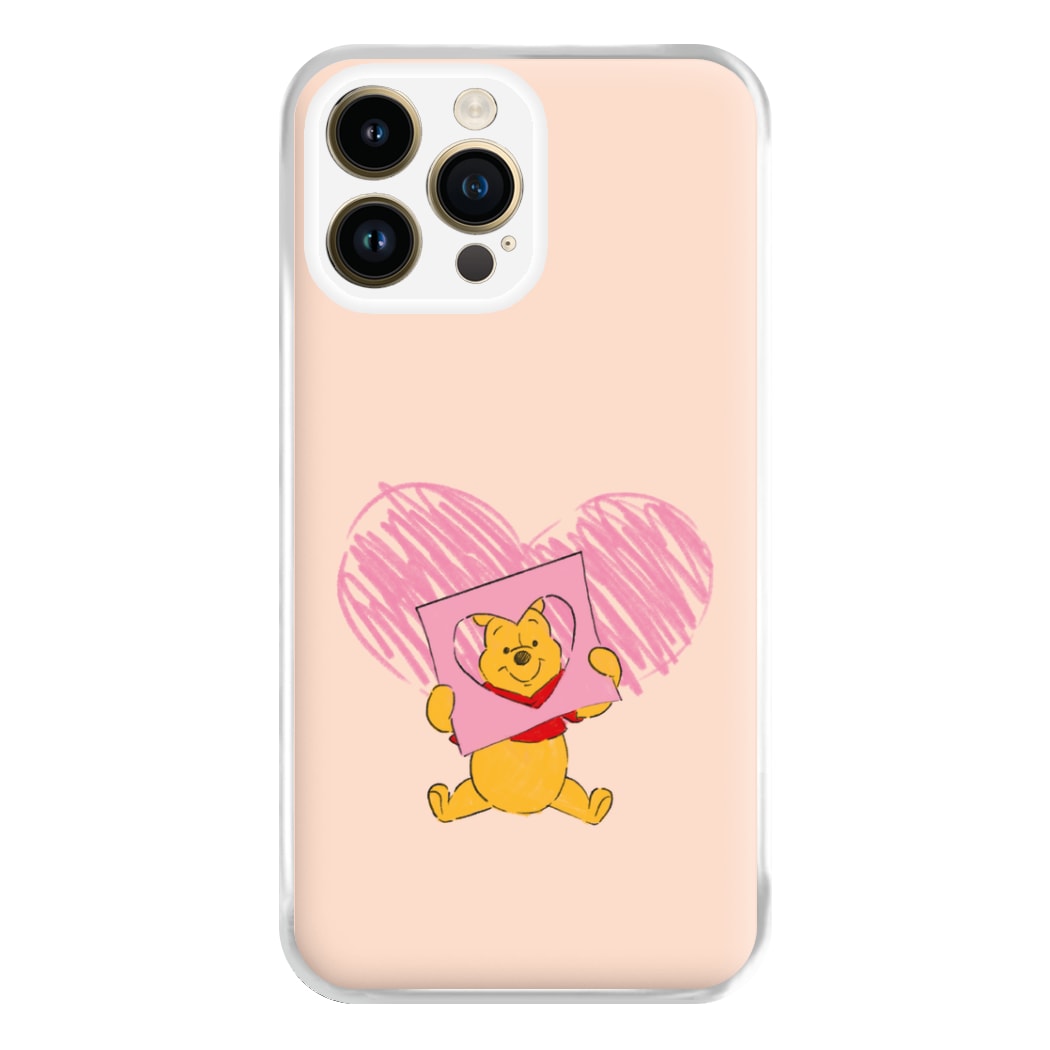 Pooh Heart Drawing Valentine's Phone Case for iPhone 14 Pro Max