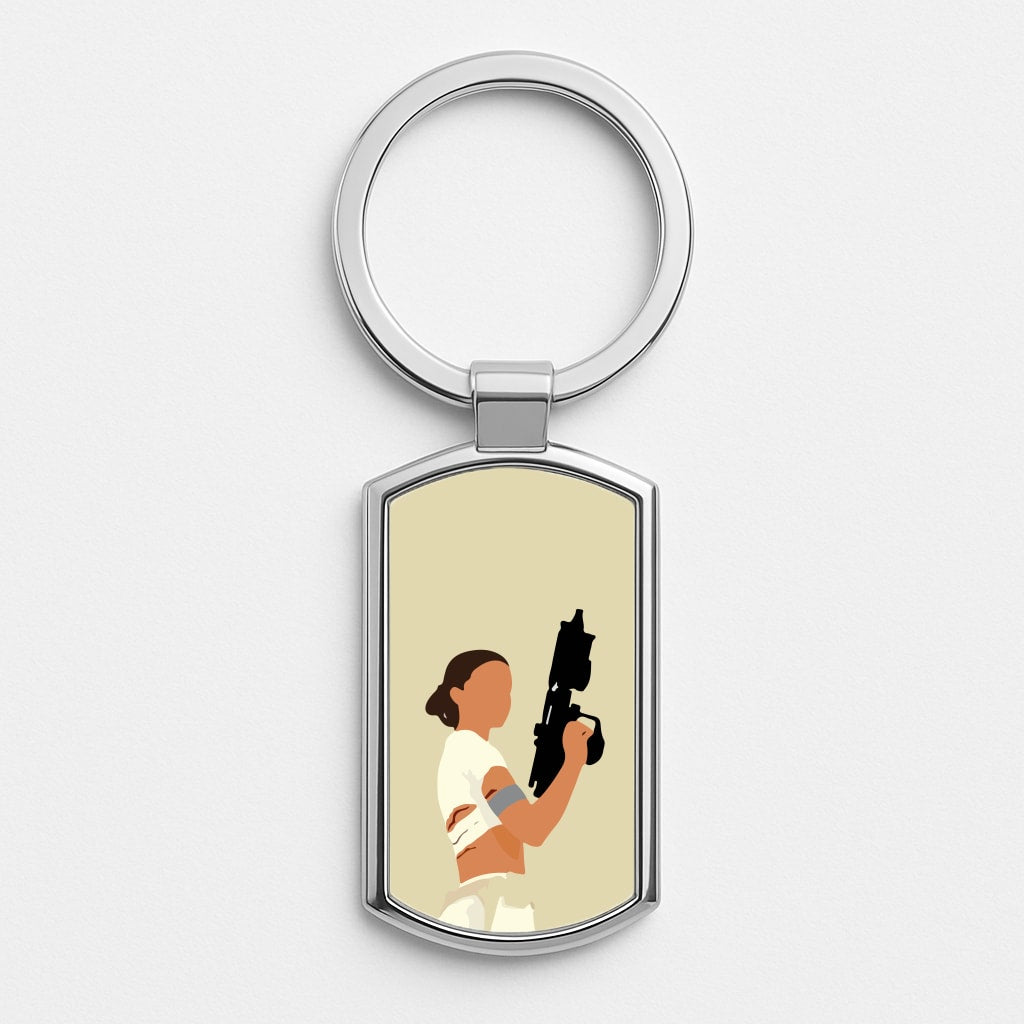Leia With Gun Silver Keyring