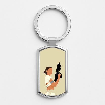 Leia With Gun Silver Keyring