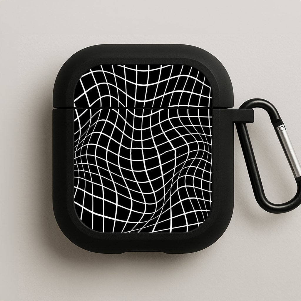 Black Wavy Grid Pattern AirPods Case