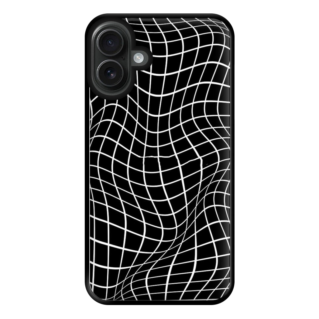 Black Wavy Grid Pattern Phone Case for iPhone 16 Plus