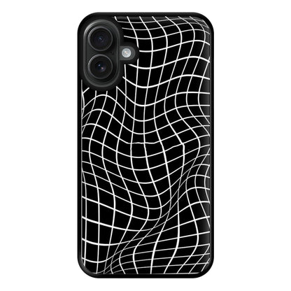 Black Wavy Grid Pattern Phone Case for iPhone 16 Plus