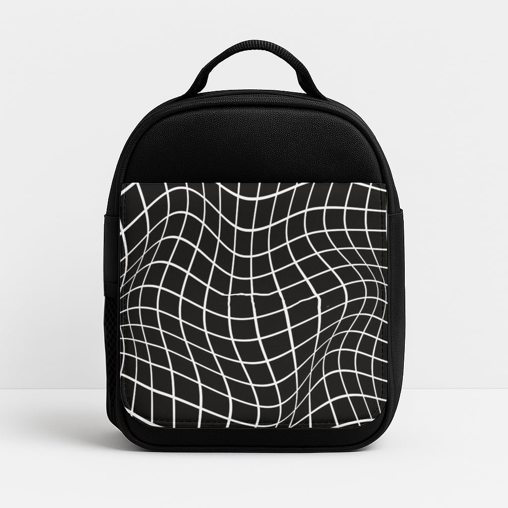 Black Wavy Grid Pattern Insulated Lunchbox
