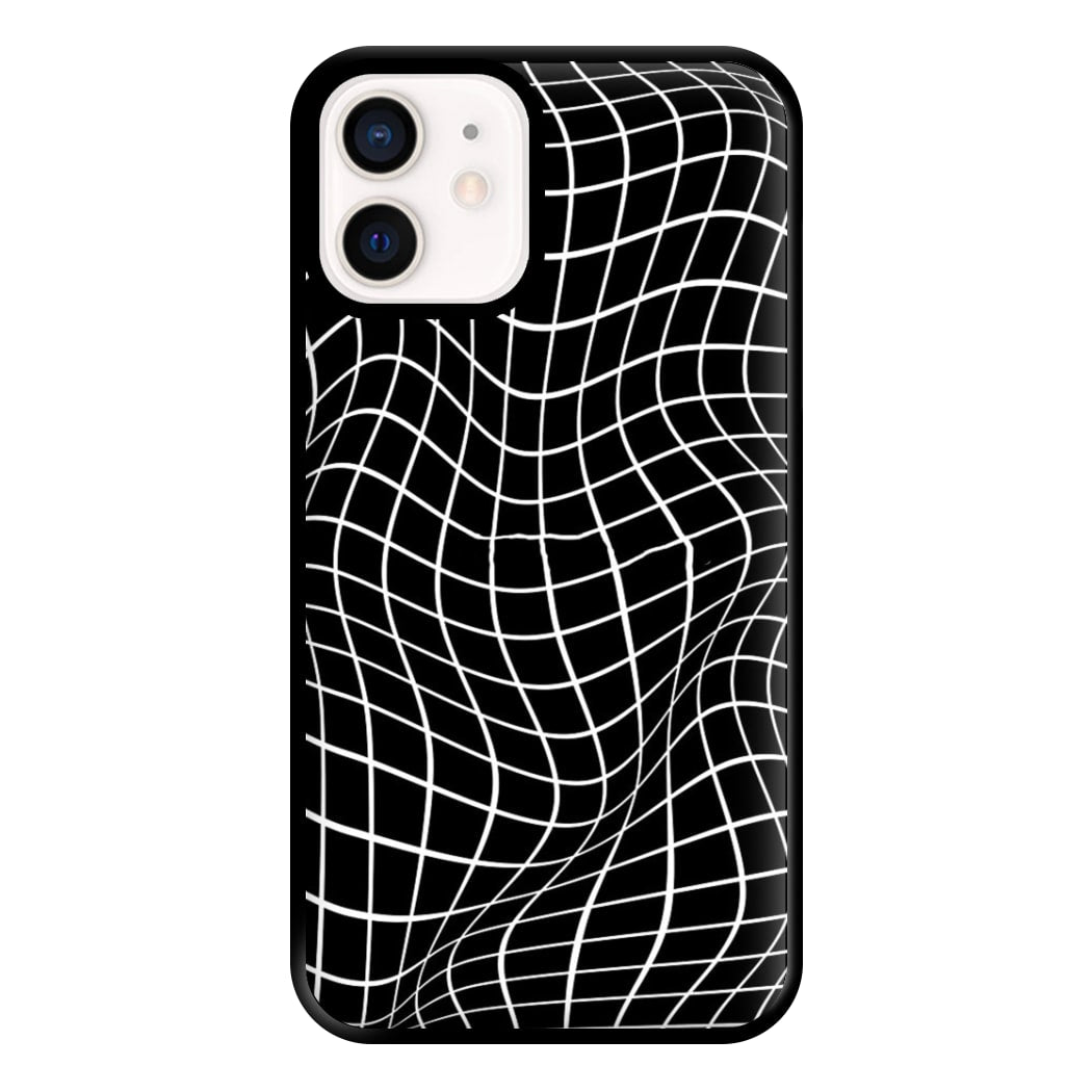 Black Wavy Grid Pattern Phone Case for iPhone 13 Mini