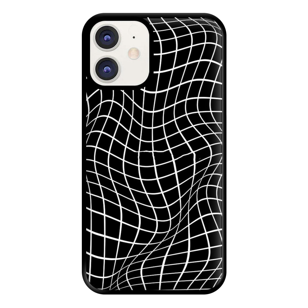 Black Wavy Grid Pattern Phone Case for iPhone 12 / 12 Pro