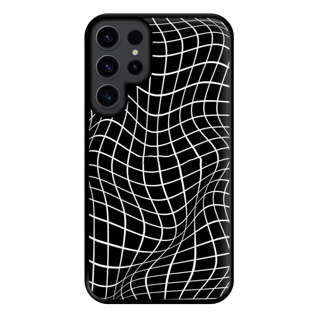 Black Wavy Grid Pattern Phone Case for Galaxy S23 Ultra