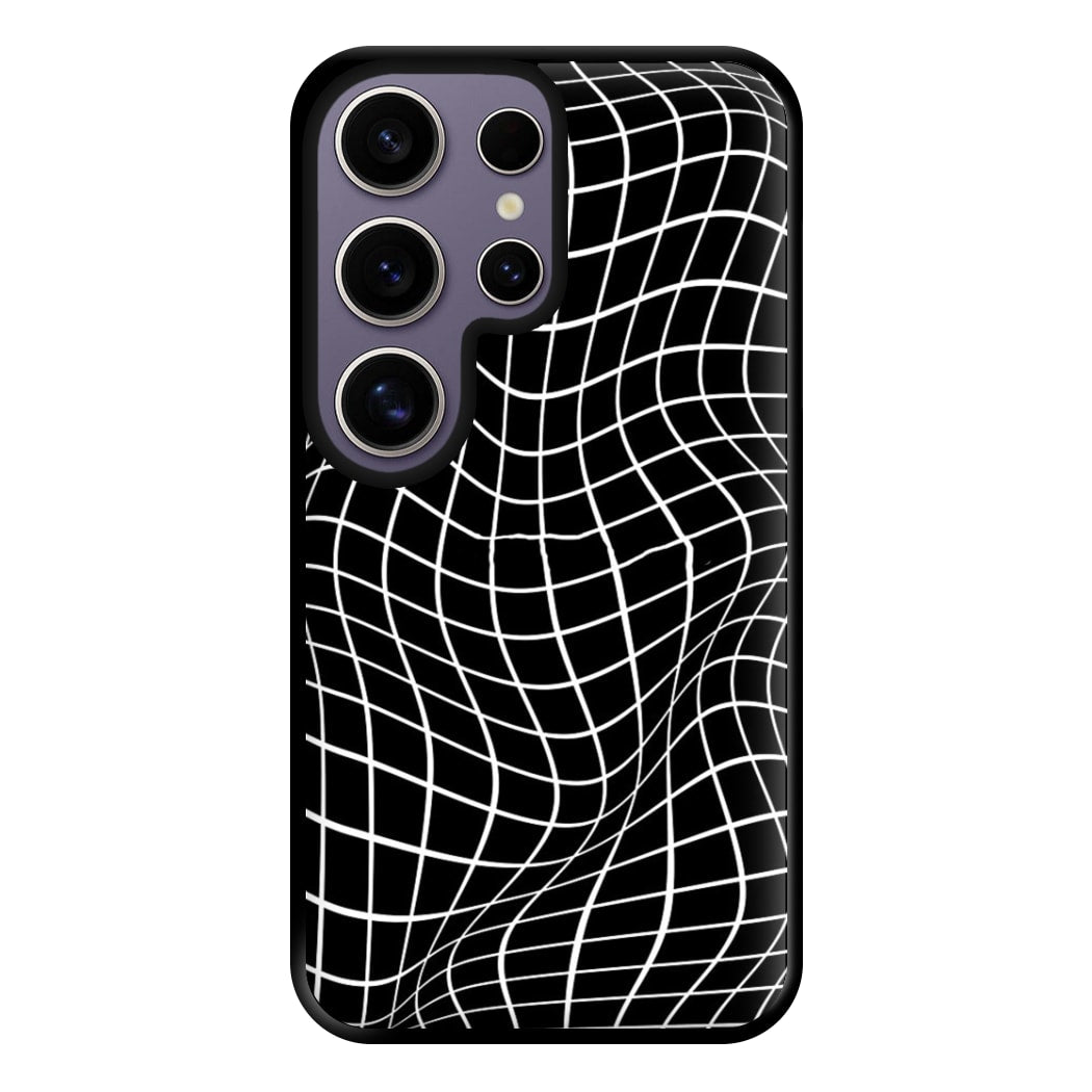 Black Wavy Grid Pattern Phone Case for Galaxy S25 Ultra