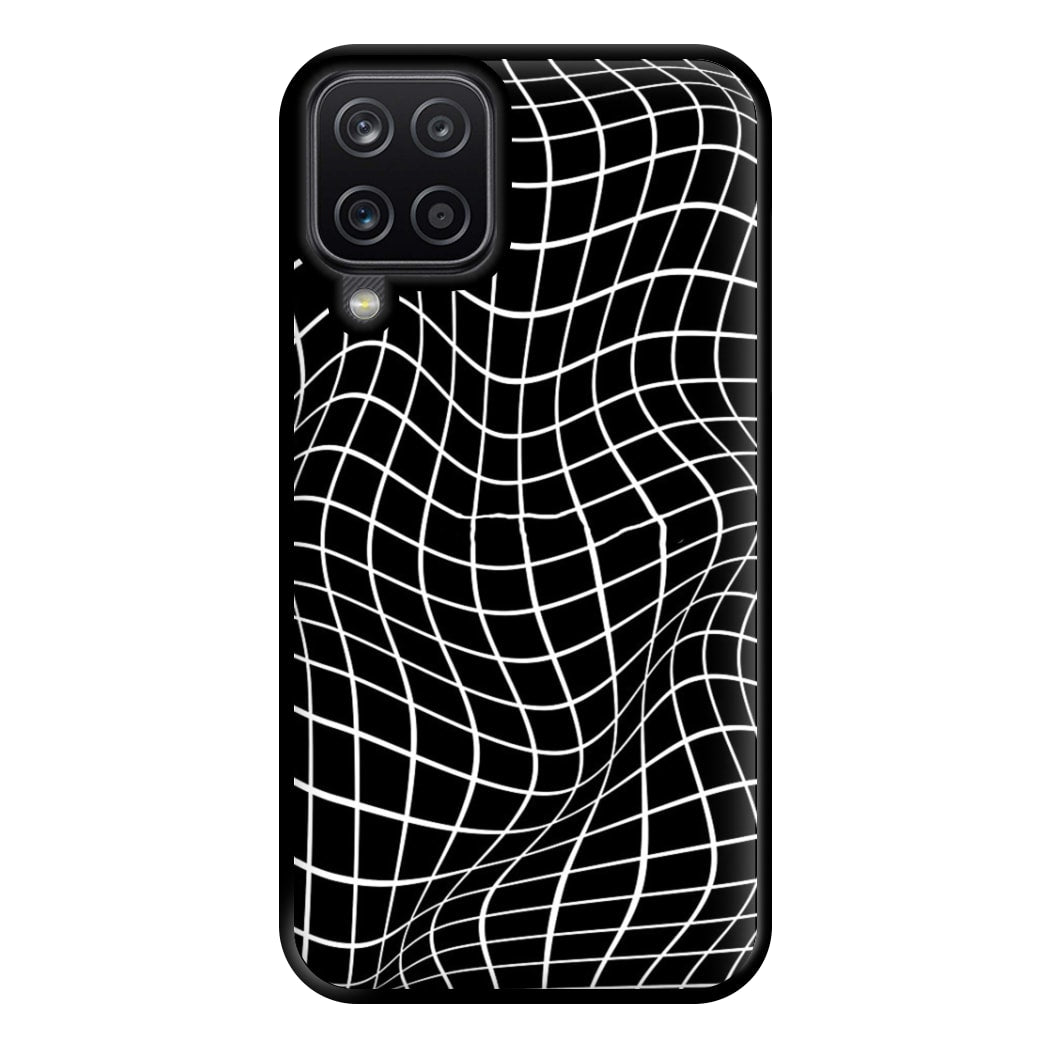 Black Wavy Grid Pattern Phone Case for Galaxy A12