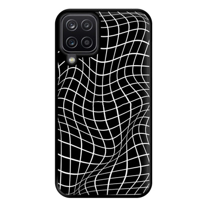 Black Wavy Grid Pattern Phone Case for Galaxy A12