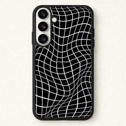 Black Wavy Grid Pattern Phone Case for Galaxy S26 Plus