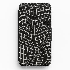 Black Wavy Grid Pattern Flip Wallet Phone Case